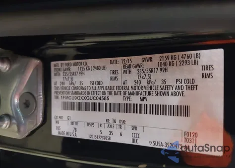 2016 Ford Escape Se z USA, uszkodzony, nr VIN 1FMCU9GXXGUC04585